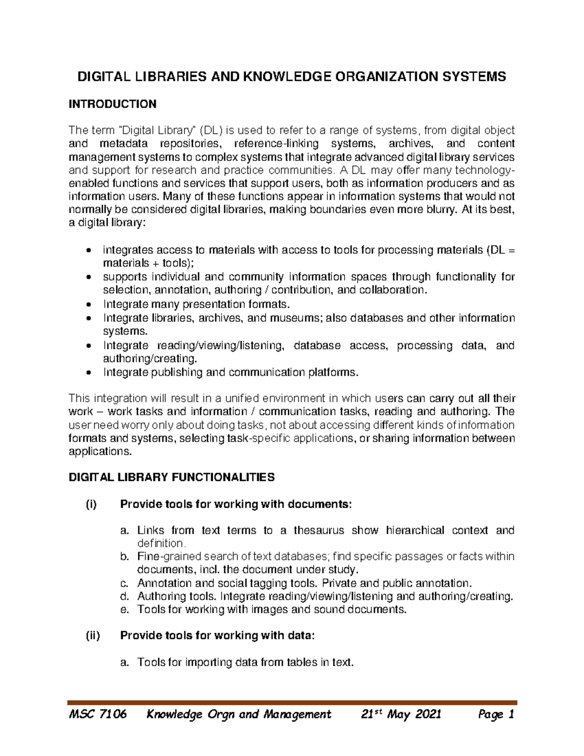 Lecture Notes on Digital Libraries & KOS Integration Techniques - Studocu