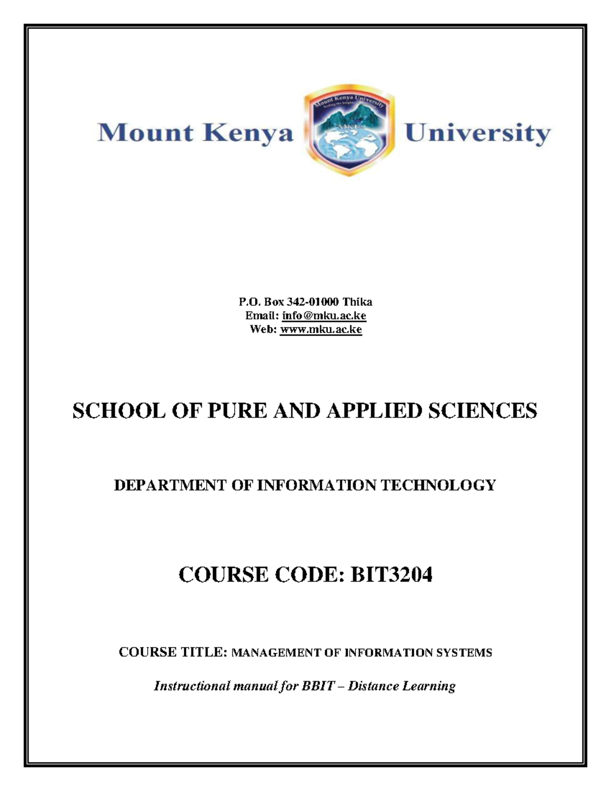 BIT 3204 Management of Information Systems: Comprehensive Instructional ...