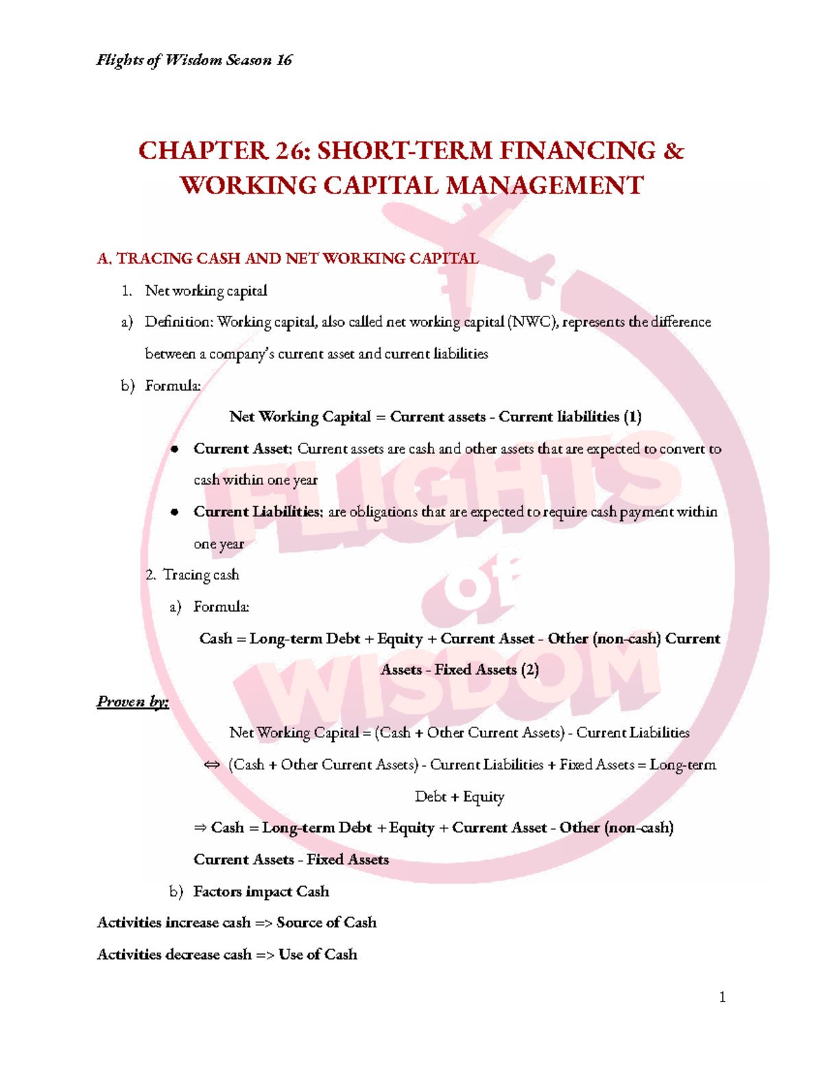 FOW16 CH26: Financing Working Capital Management Notes - Studocu
