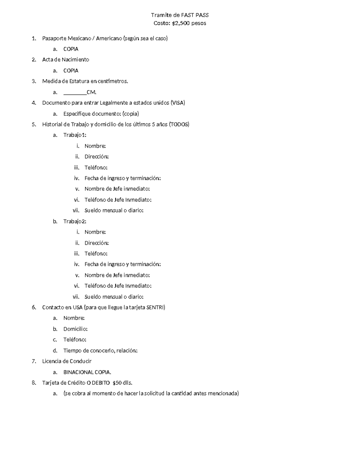 Requisitos para Tramite FAST PASS: Documentación Necesaria - Studocu