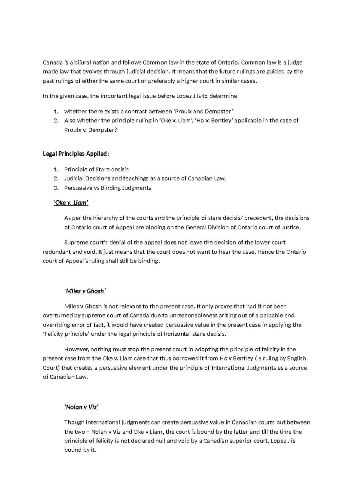 Ans 2 - NCA Question on Common Law Principles in Ontario - Studocu