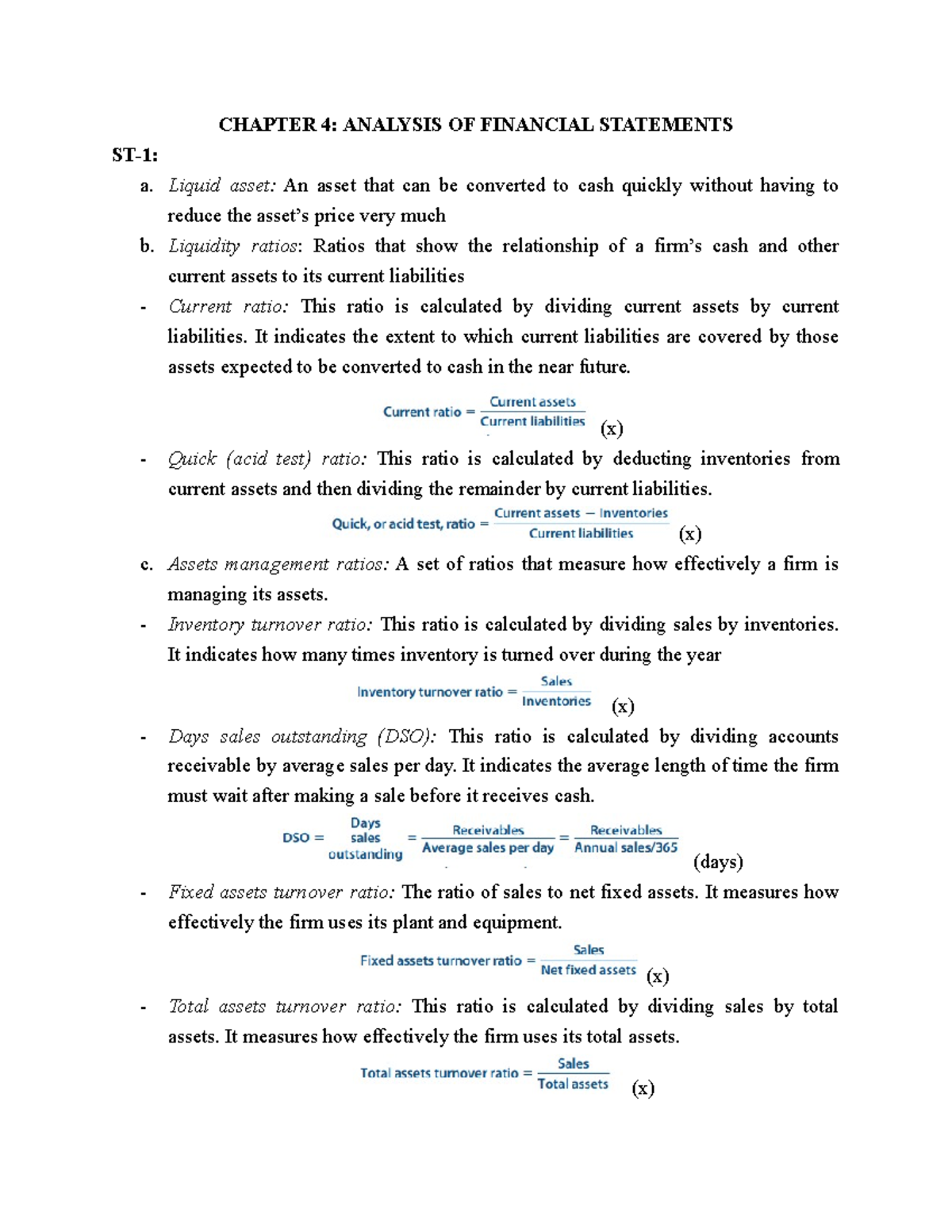 Chapter 4 - Analysis of Financial Statements Assignment - Studocu