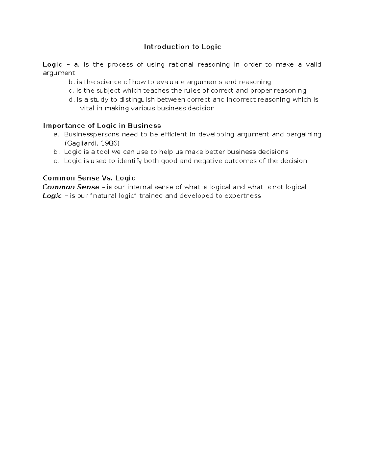 Introduction to Logic - Lctr Notes on Reasoning and Business - Studocu