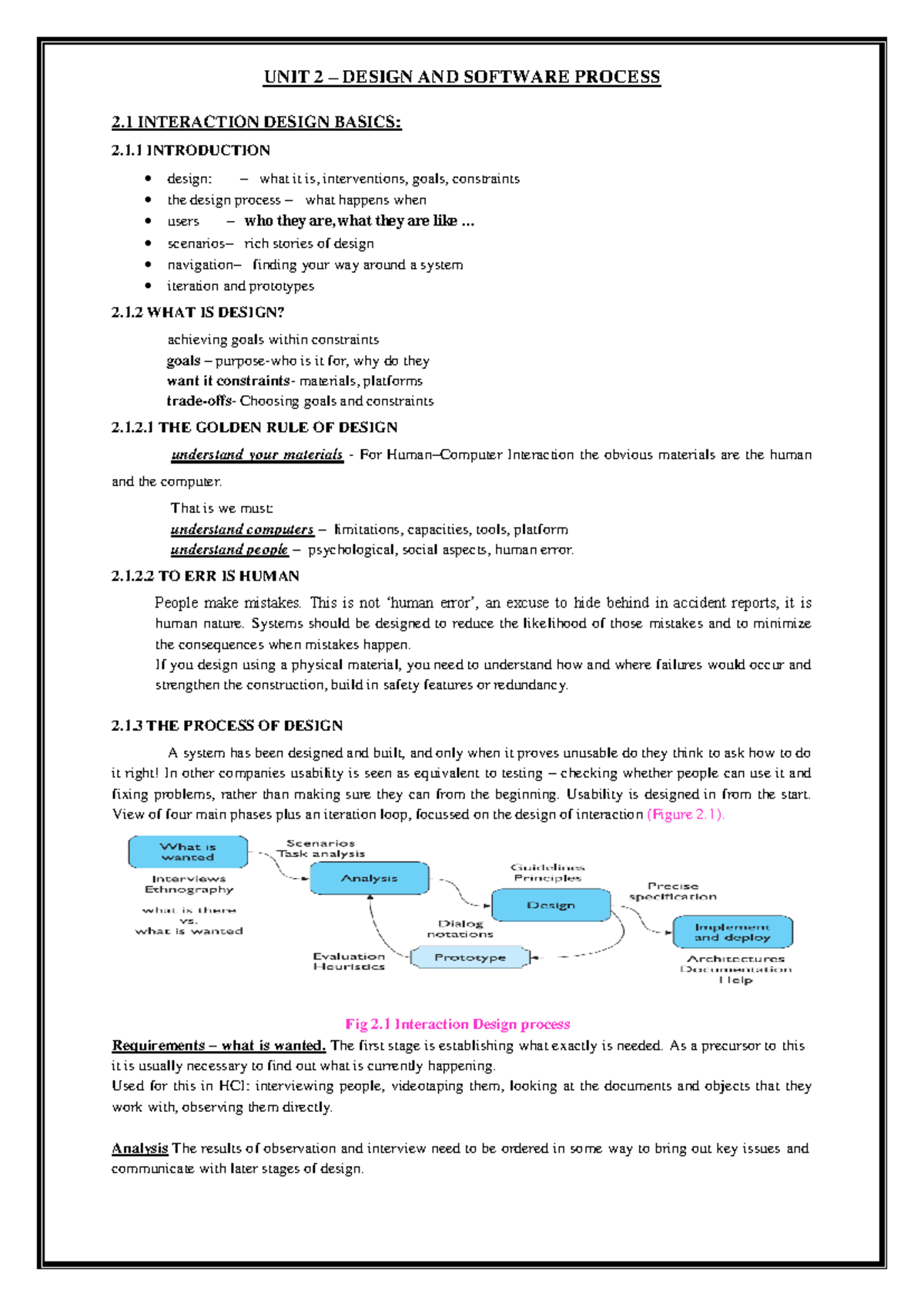 Unit 2 Notes - Theory - UNIT 2 – DESIGN AND SOFTWARE PROCESS 2 ...
