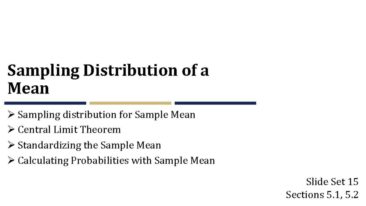 Sampling Distribution of the Mean - Lecture Notes - Studocu