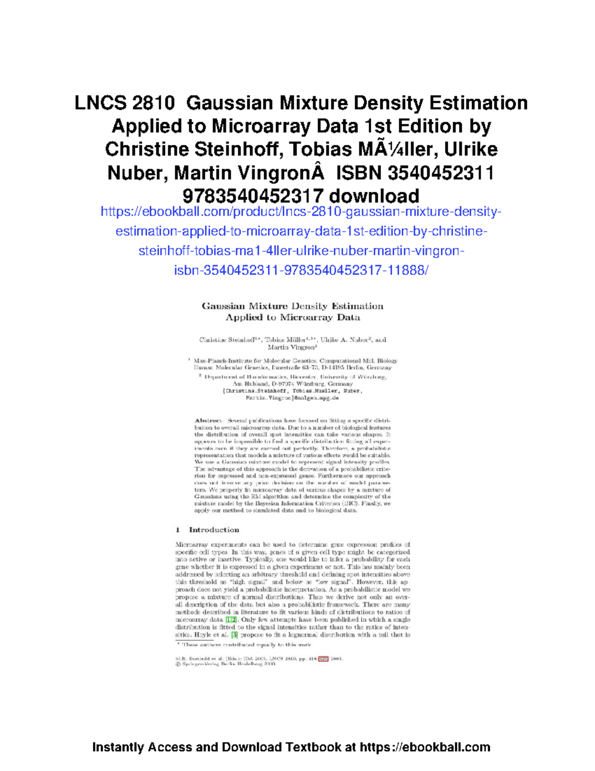 LNCS 2810 Gaussian mixture density estimation for microarray data ...