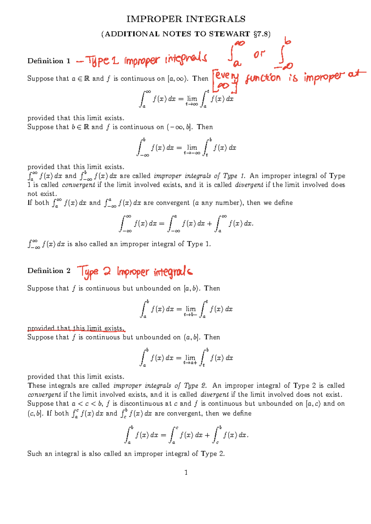 A Improper Integrals - Summary of finrisk notes - IMPROPER INTEGRALS ...
