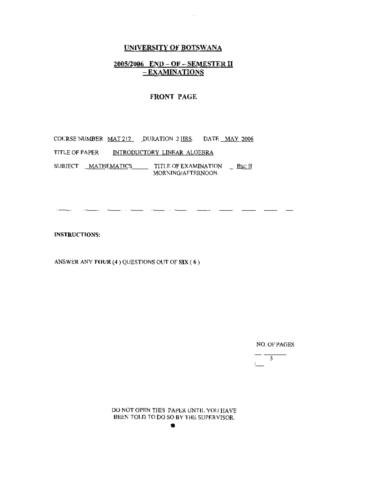 MAT 212 - End of Semester II Exam: Introductory Linear Algebra - Studocu