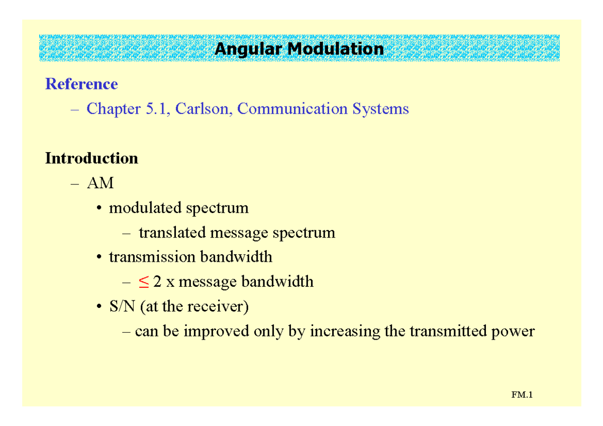Angular Modulation Overview - Chapter 5.1, Carlson, Comm Systems - Studocu