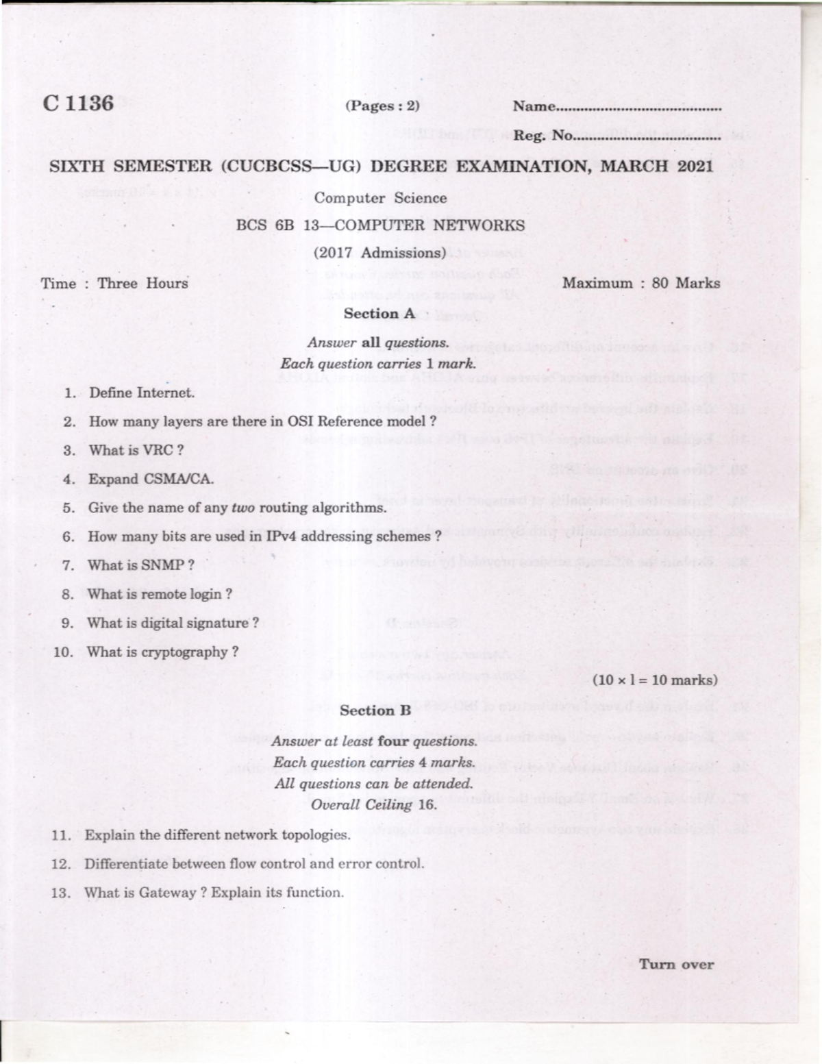 C1136 BCS 6B Networks Final Exam Questions - March 2021 - Studocu
