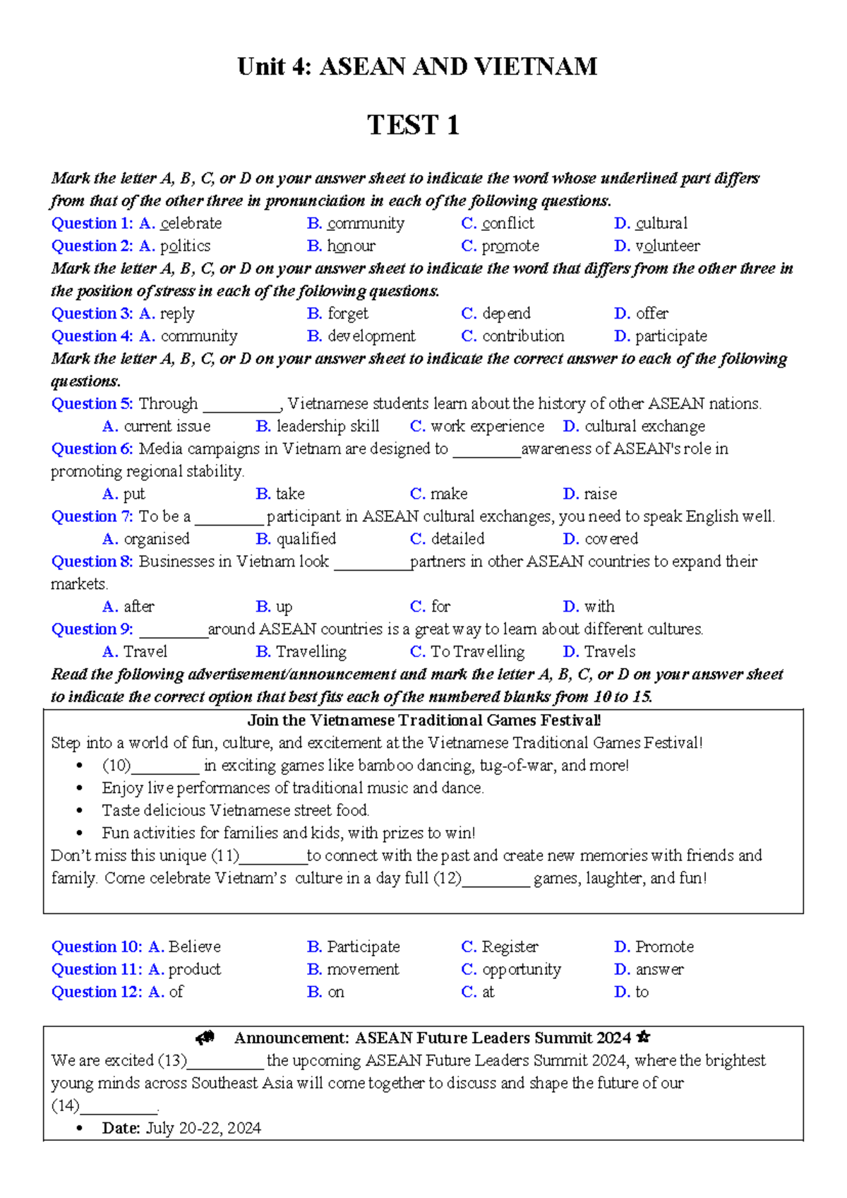 BỘ TEST Global Success 11 - FORM 2025 (C11.U4) ASEAN & VIETNAM TEST 1 ...