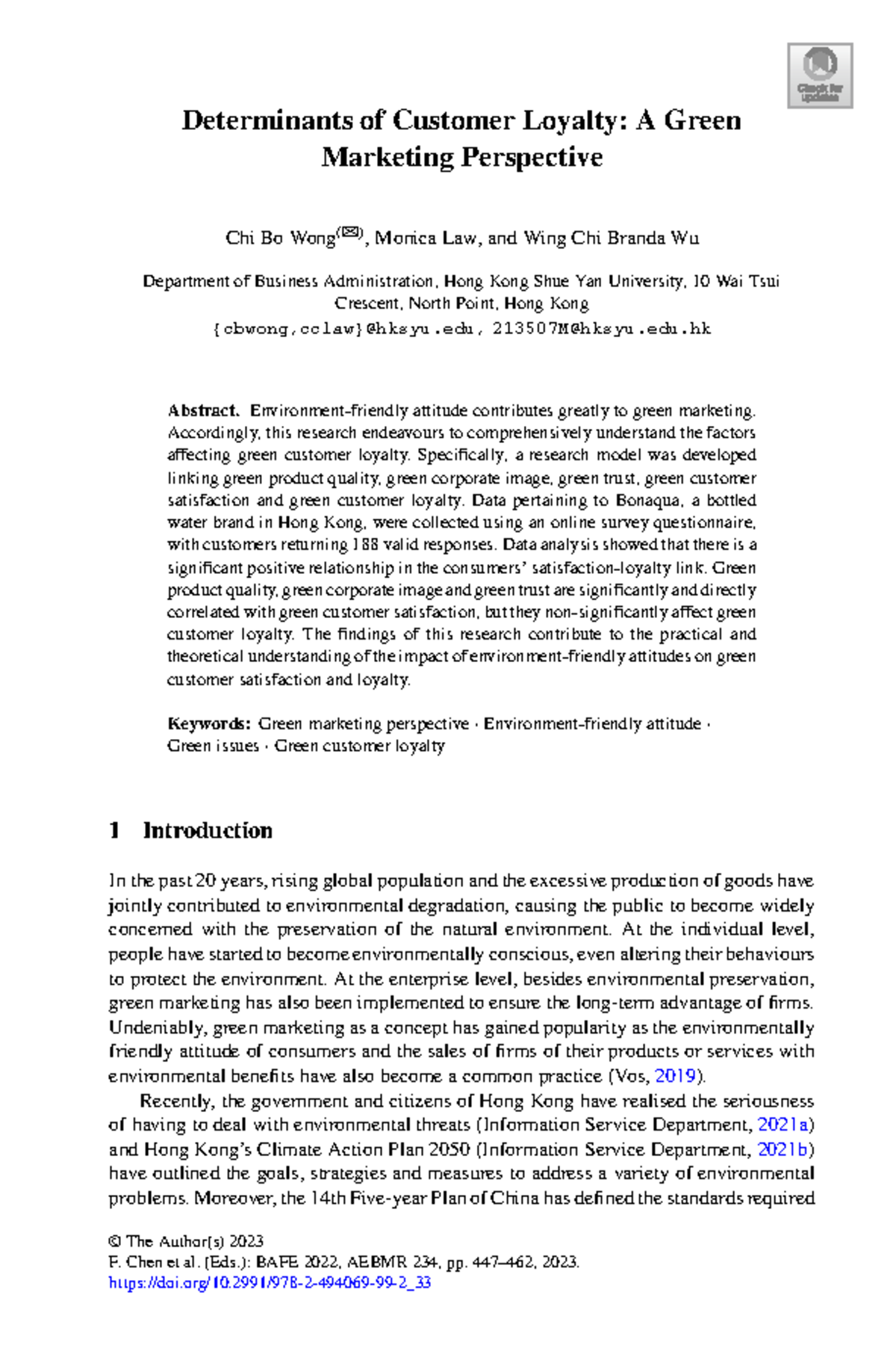 125984238 - Determinants of Green Customer Loyalty in Retailing - Studocu