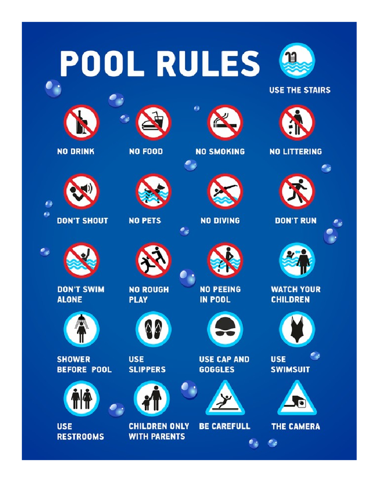 Pool - pictures - POOL RULES 11 USE THE STAIRS NO DRINK NO FOOD NO ...
