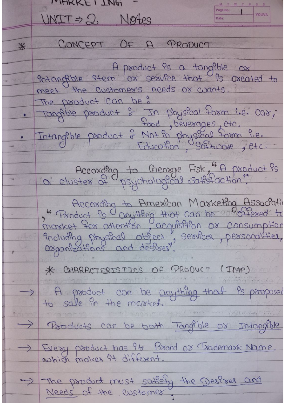 Marketing UNIT 2: Comprehensive Notes on Product Concepts and ...