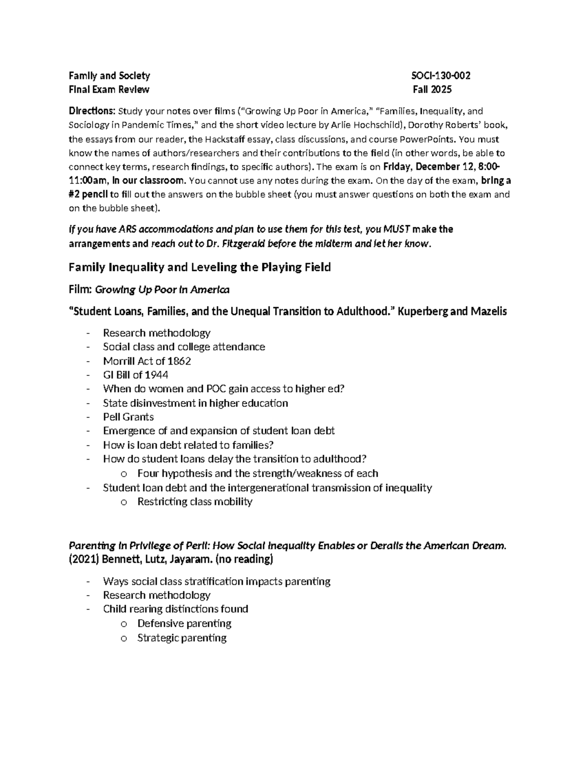 Family and Society SOC 101 Final Exam Study Guide Fall 2025 - Studocu