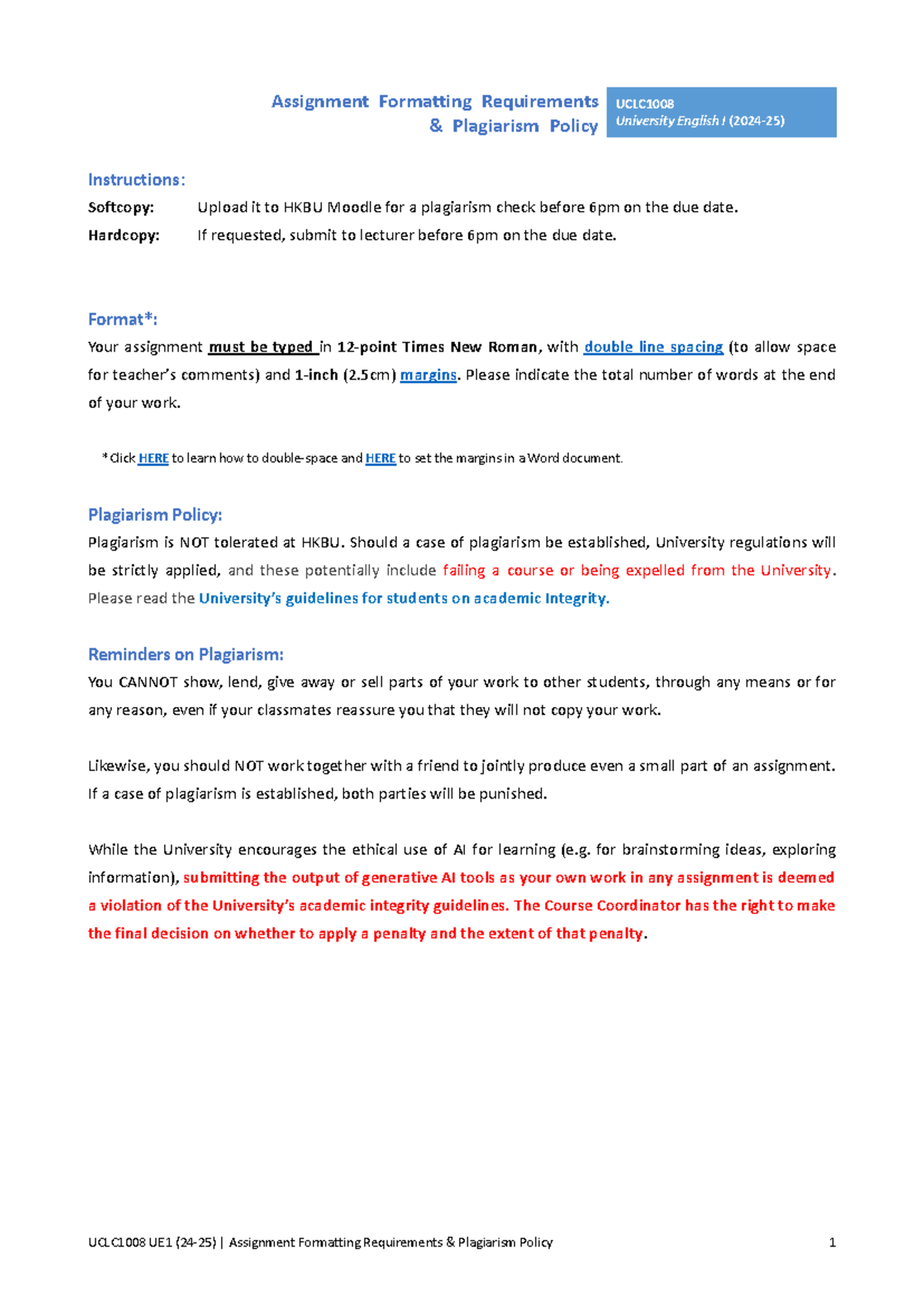 UCLC1008 Assignment Formatting & Plagiarism Policy Guidelines - Studocu