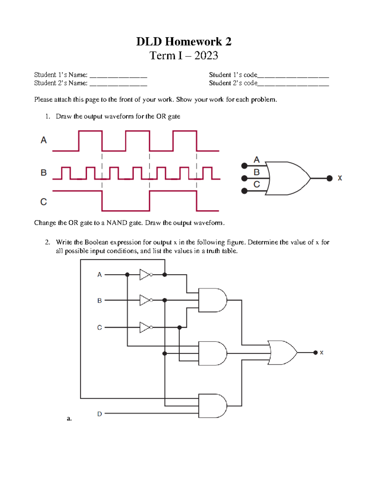 HW2 2 - BASIC NOTE - DLD Homework 2 Term I – 2023 Student 1’s Name ...