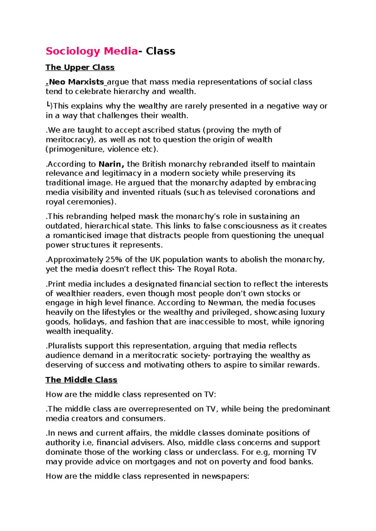 Sociology Media Class: Representations of Upper, Middle, and Working ...