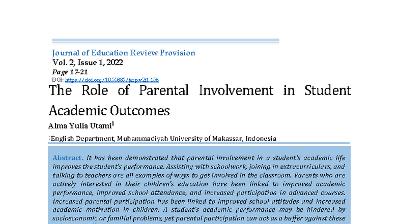 The Role of Parental Involvement in Student Academic Outcomes - EDP ...