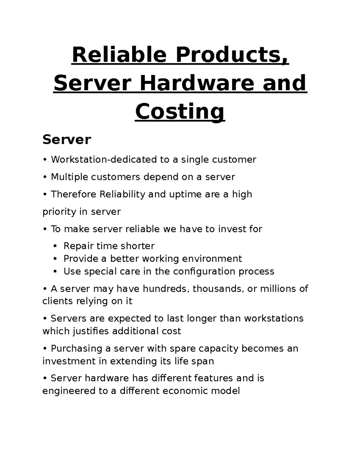 SNA - Server Hardware and Reliability Considerations Expounded - Studocu