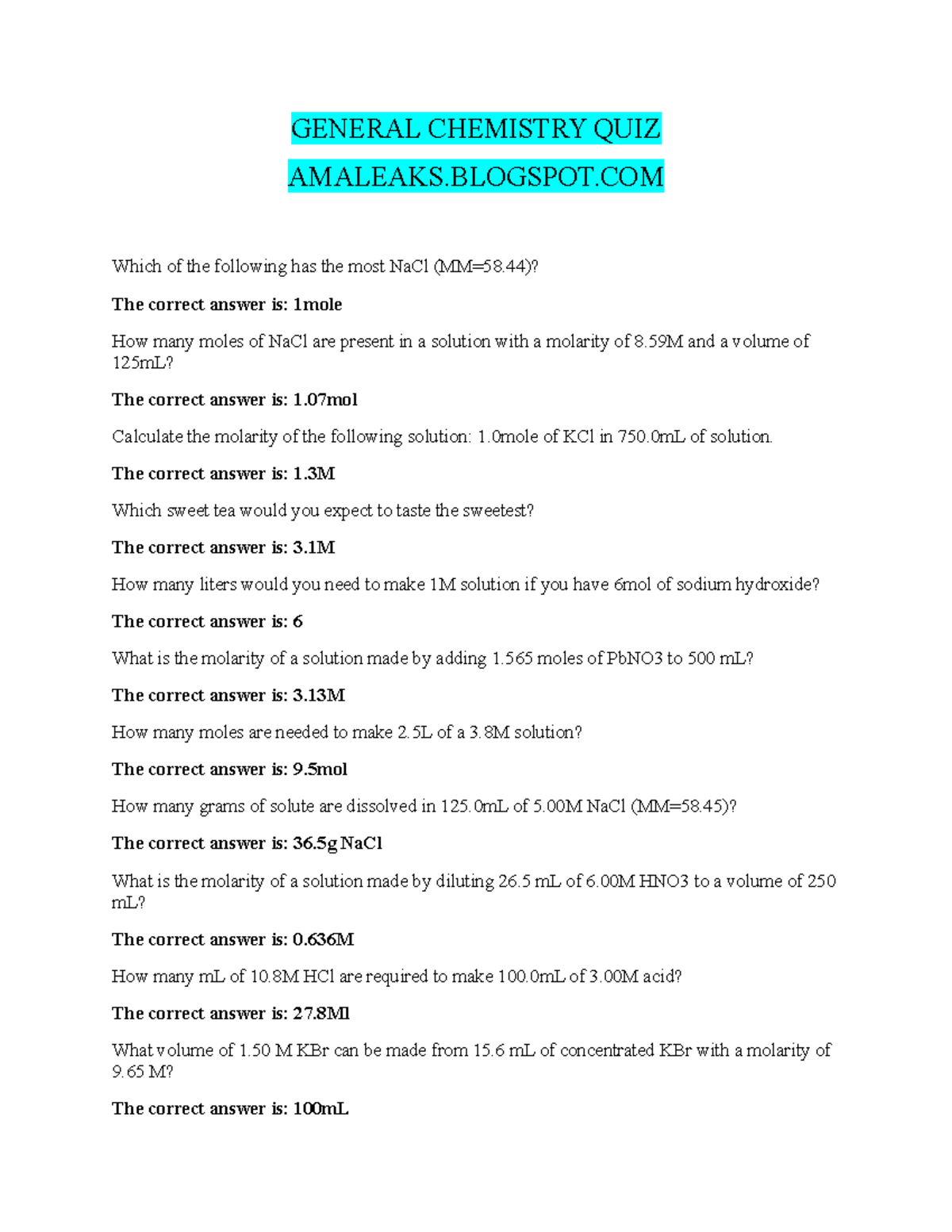 General Chemistry Quiz 5 - 2020 Answers and Explanations - Studocu