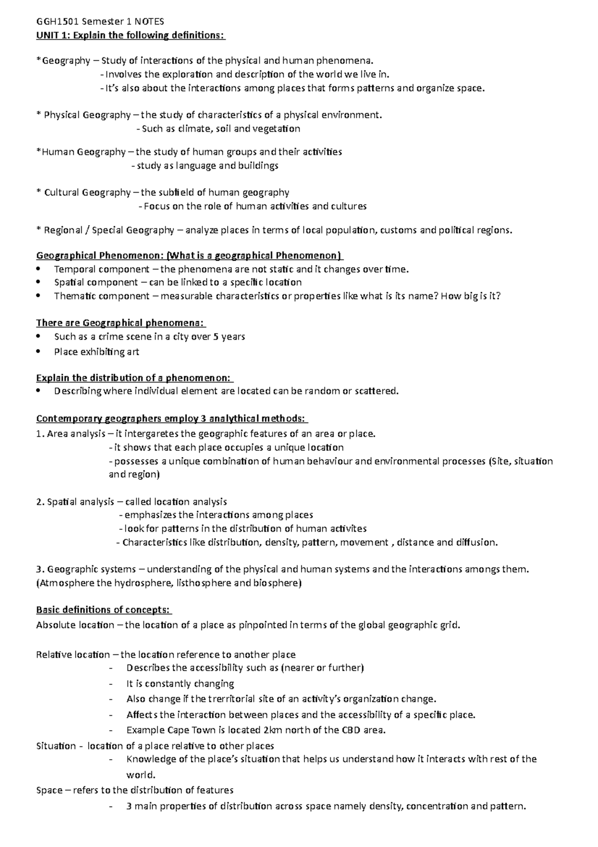 GEO101 Exam Prep 1: Comprehensive Study Guide on Geography Concepts ...