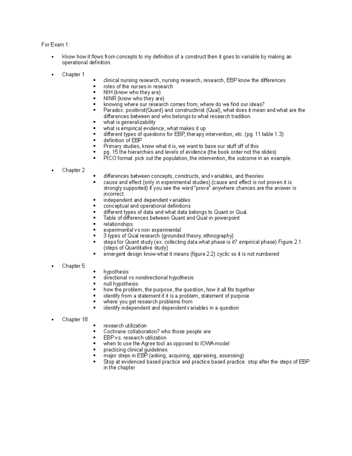 EBP NUR 101 Exam 1 Study Guide: Key Concepts & Definitions - Studocu