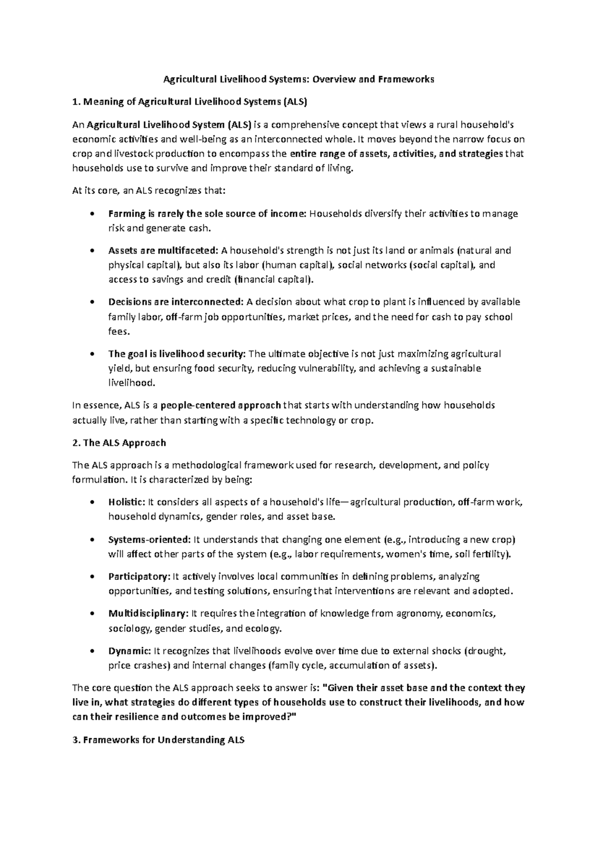 3 ALS - Detailed Notes on Agricultural Livelihood Systems - Studocu