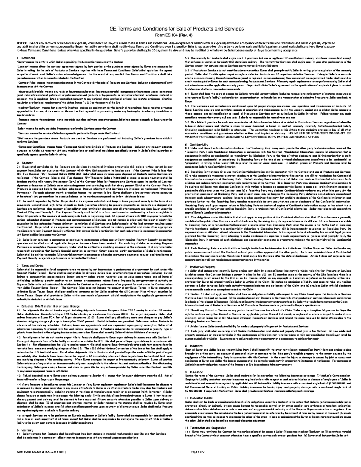 Contract 2- GE-USA - GE Terms and Conditions for Sale of Products and ...