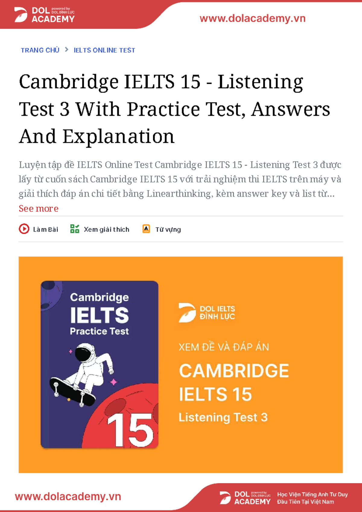 CAM15 - IELTS Listening Test 3 with Answers and Explanations - Studocu