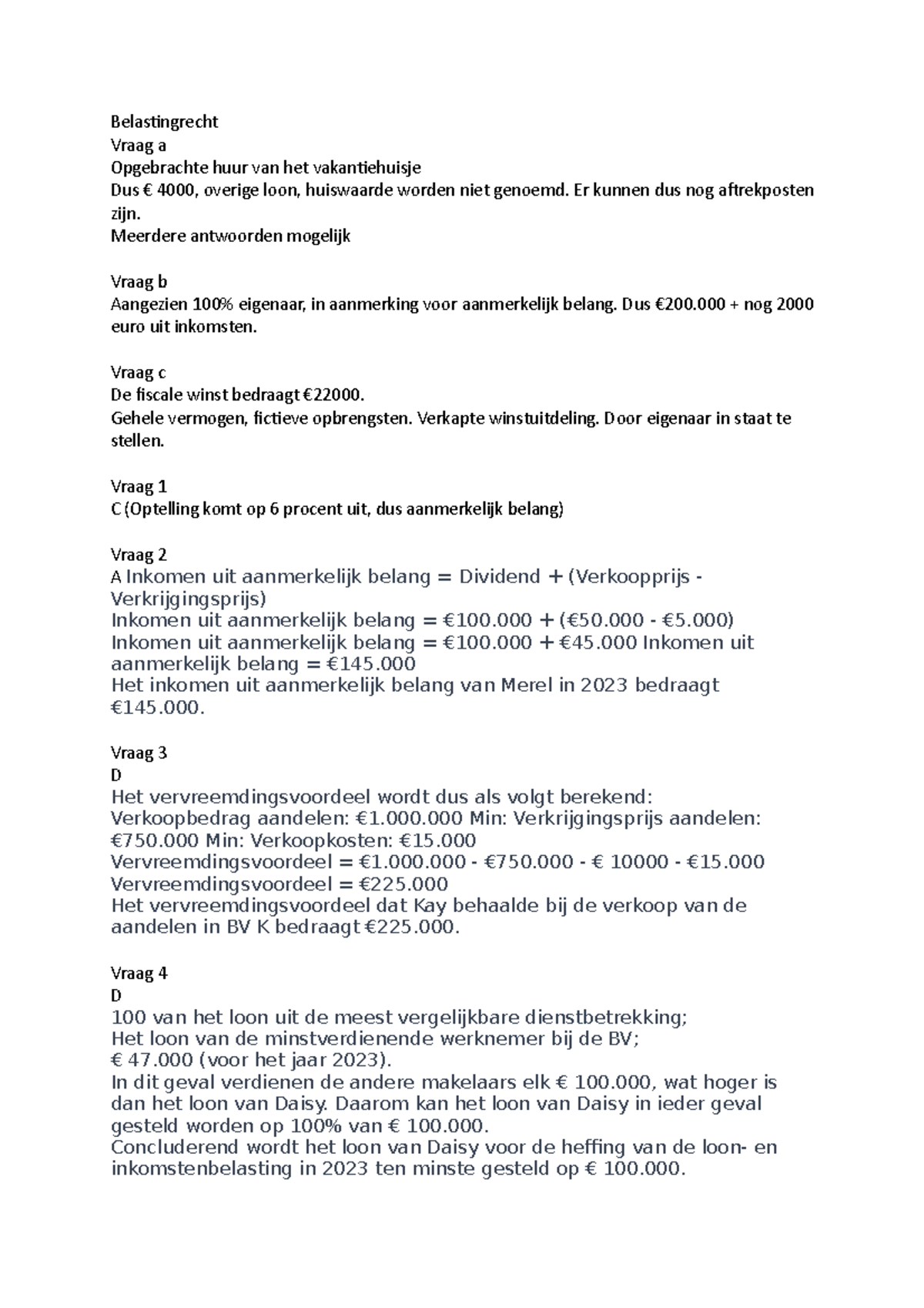 Belastingrecht wk 4: Inkomsten en aanmerkelijk belang Verkenning ...