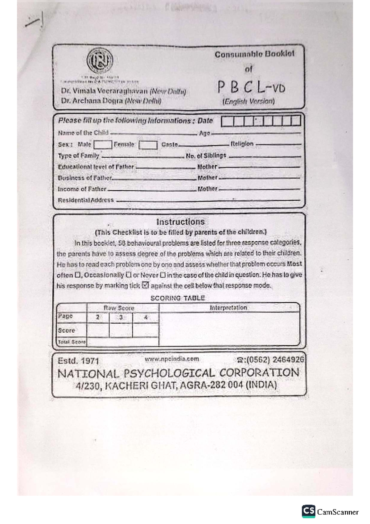 Checklist for Problem Behavior Assessment (PBC) - English Version - Studocu