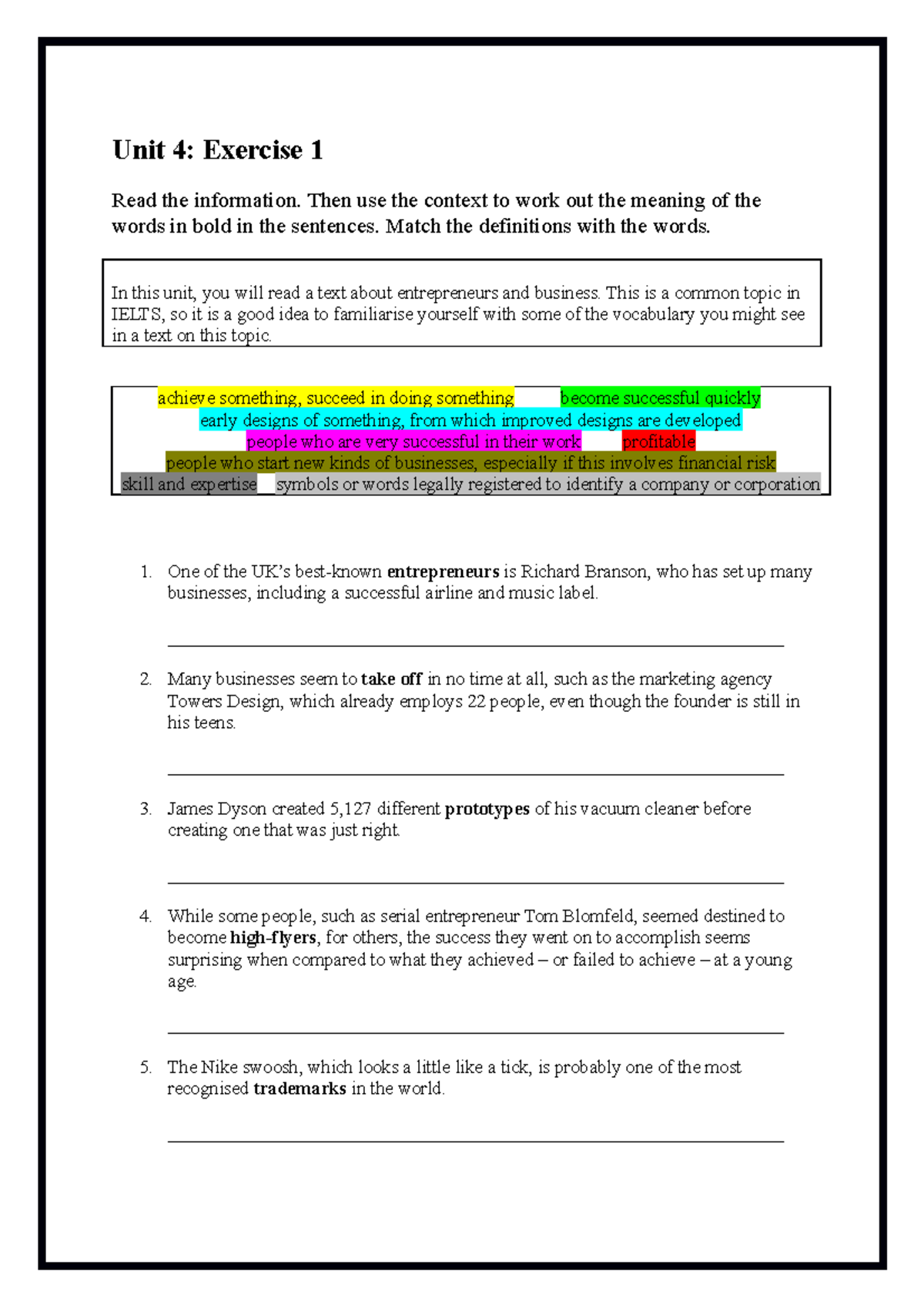 Unit 4 - Reading - Unit 4 - Unit 4: Exercise 1 Read the information ...