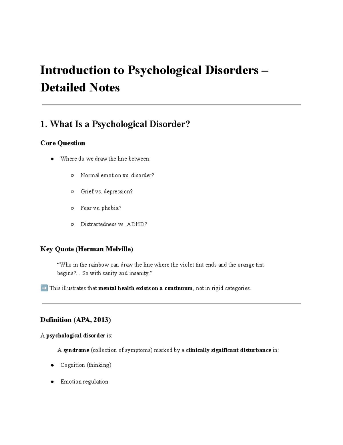 Introduction to Psychological Disorders - Detailed Notes - Studocu