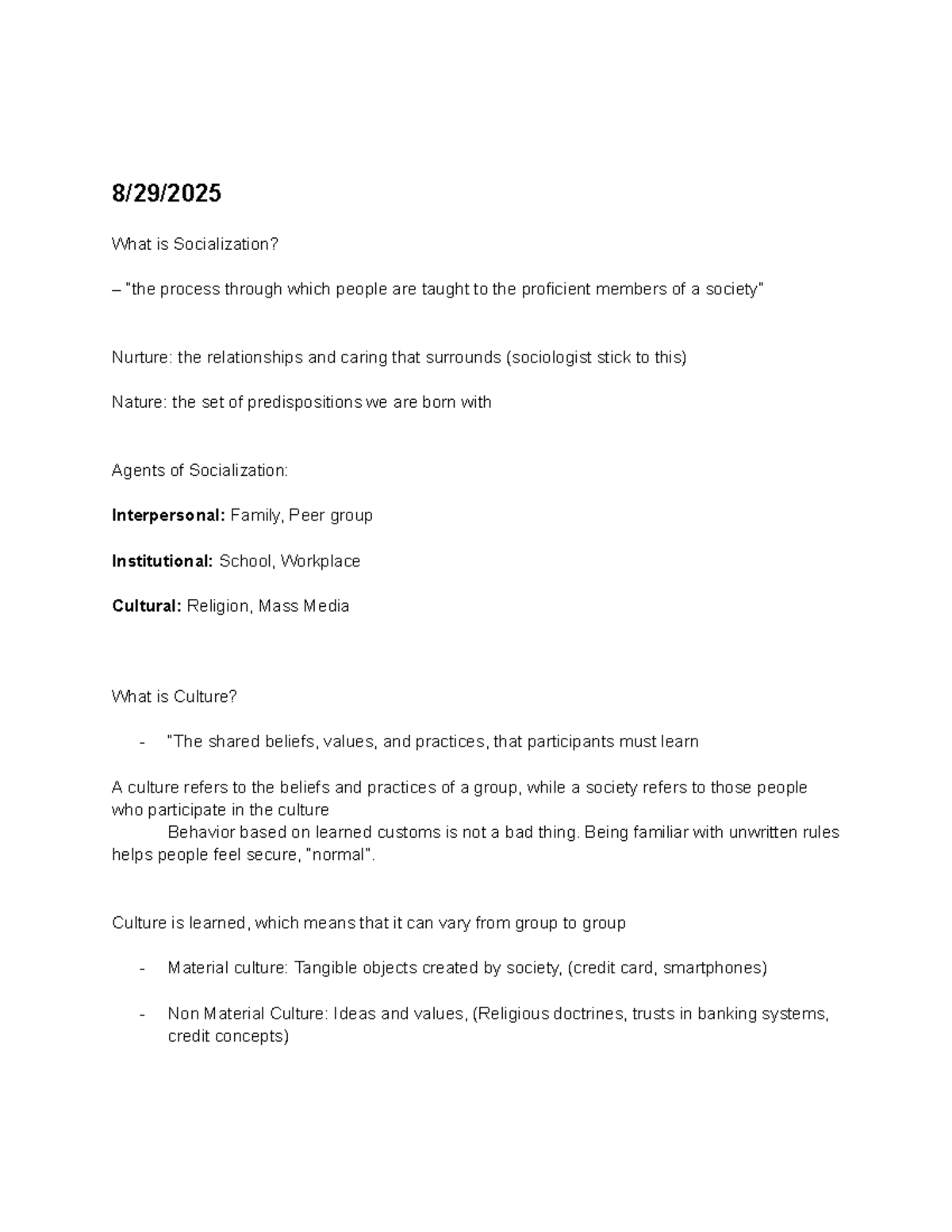 SOC 101 Lecture Notes: Understanding Socialization and Culture - Studocu