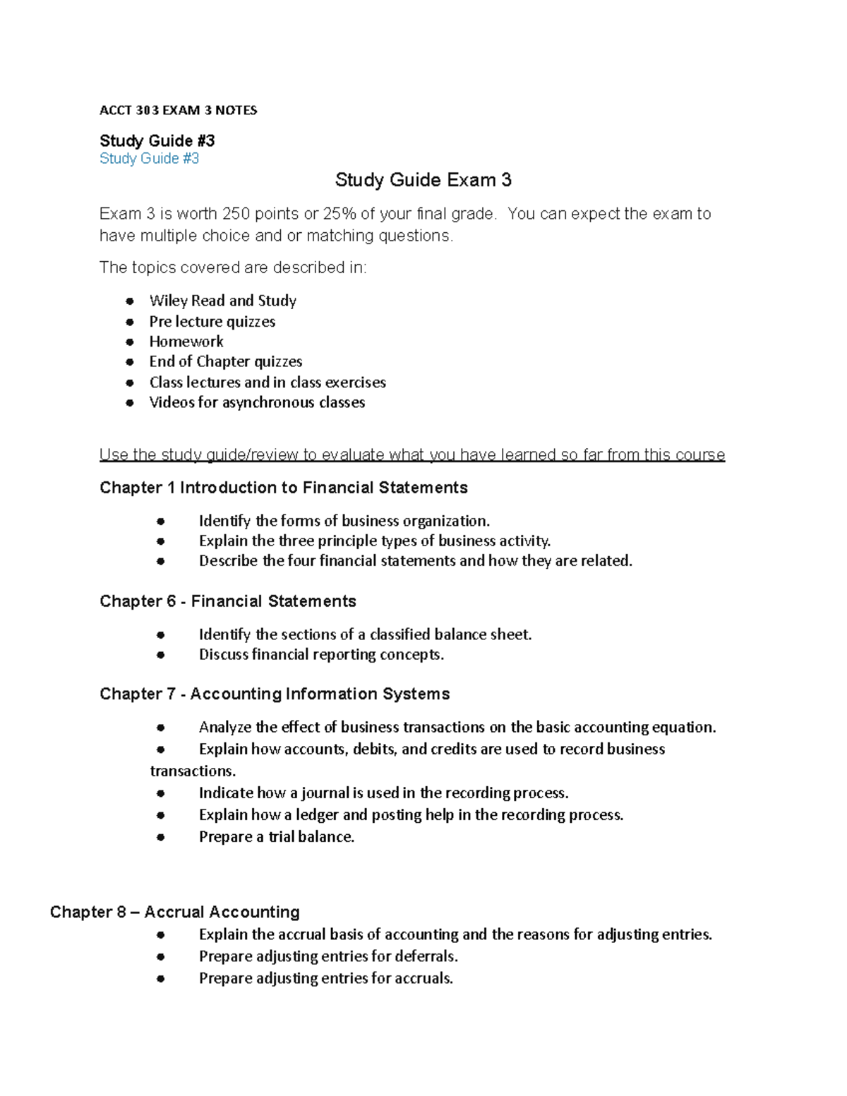 ACCT 303 Exam 3 Study Notes: Key Topics & Guidelines - Studocu
