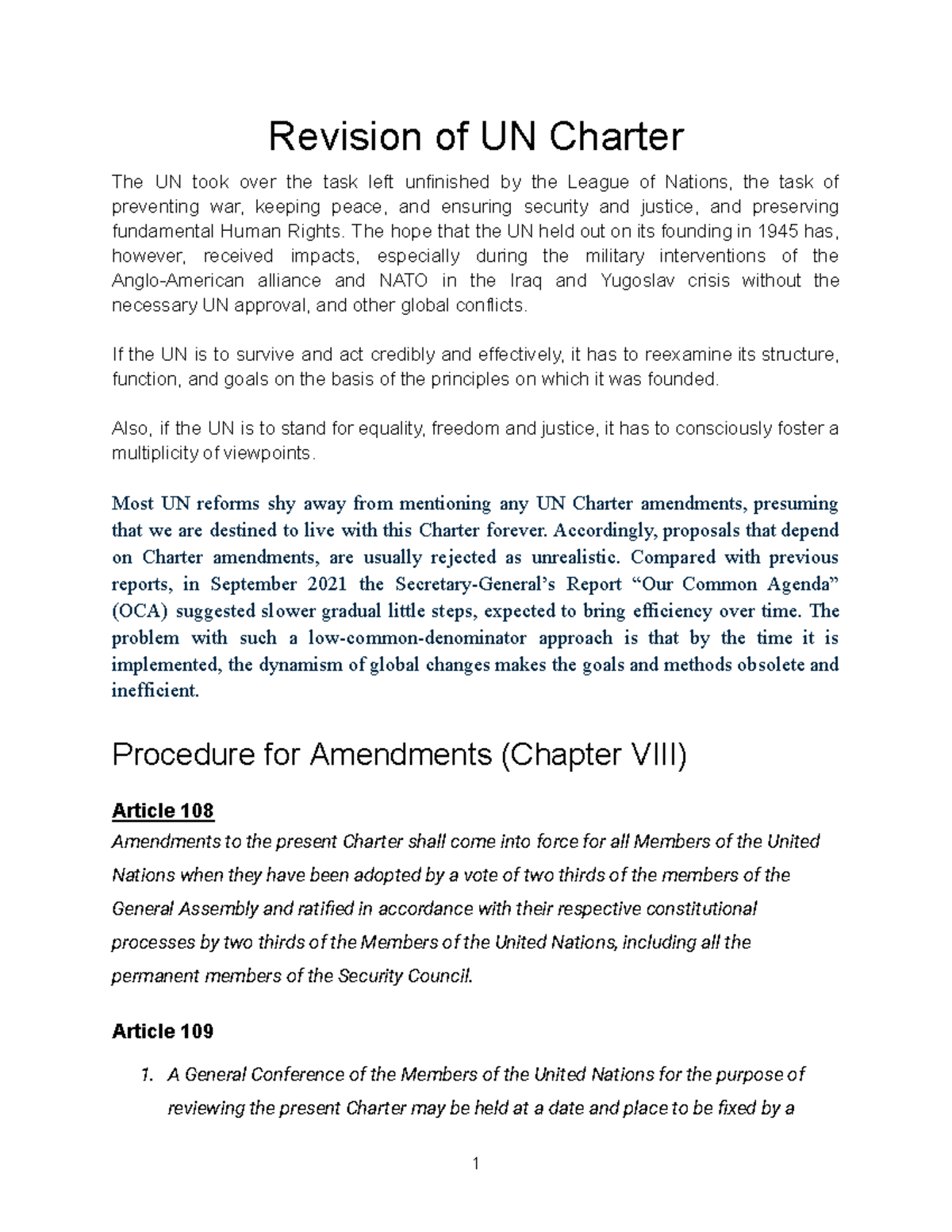 Revising the UN Charter: Addressing Efficiency & Inclusivity Issues ...