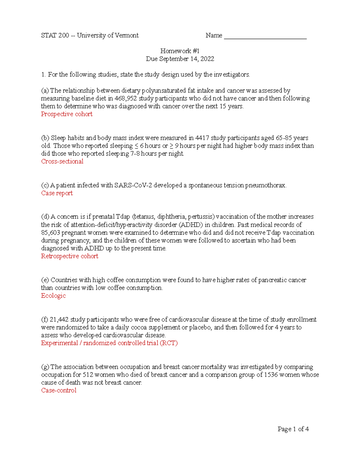 STAT 200 Homework 1 Solutions and Analysis of Study Designs - Studocu