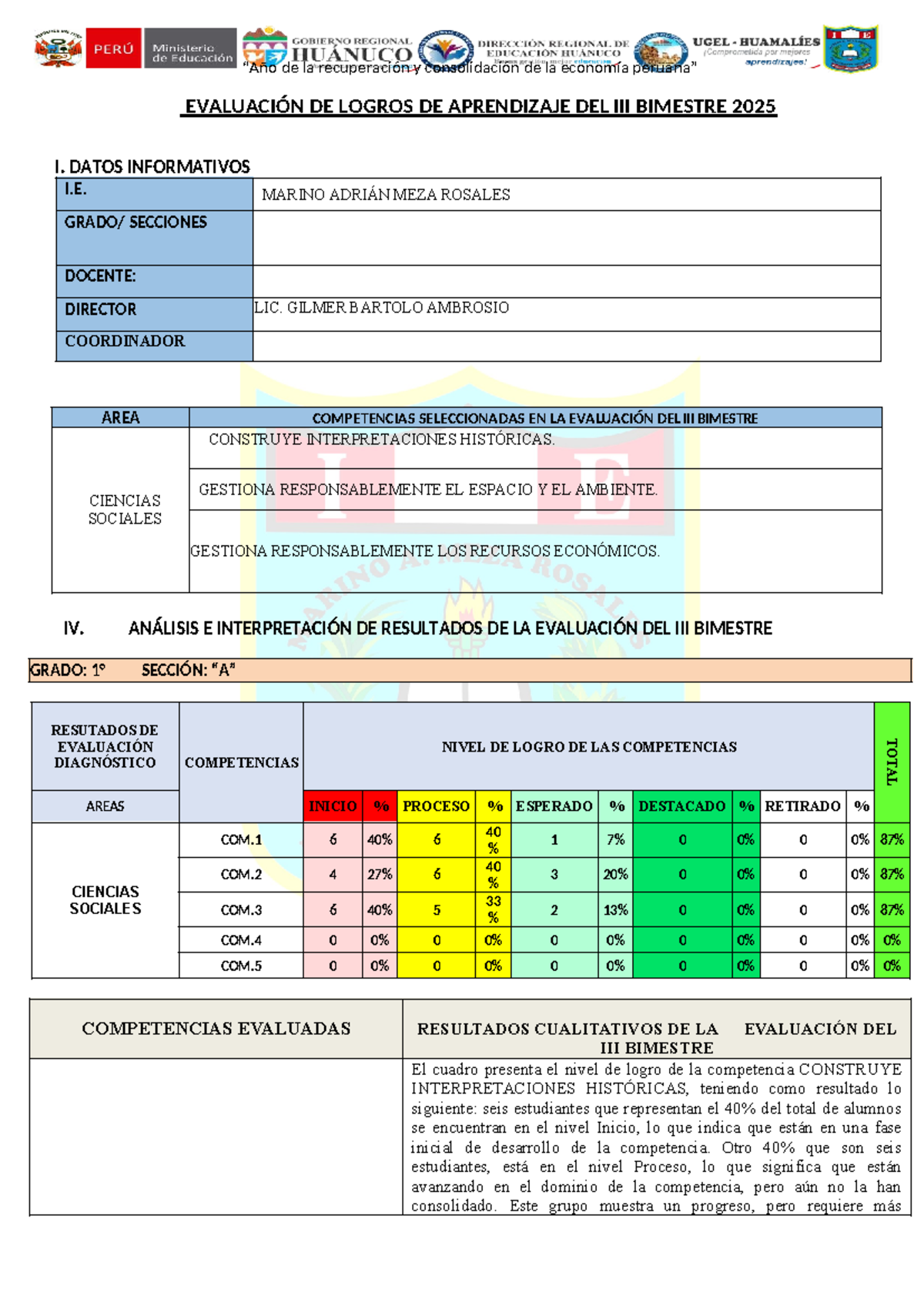 Informe de Logros de Aprendizaje del III Bimestre 2025 en CC.SS. - Document Preview