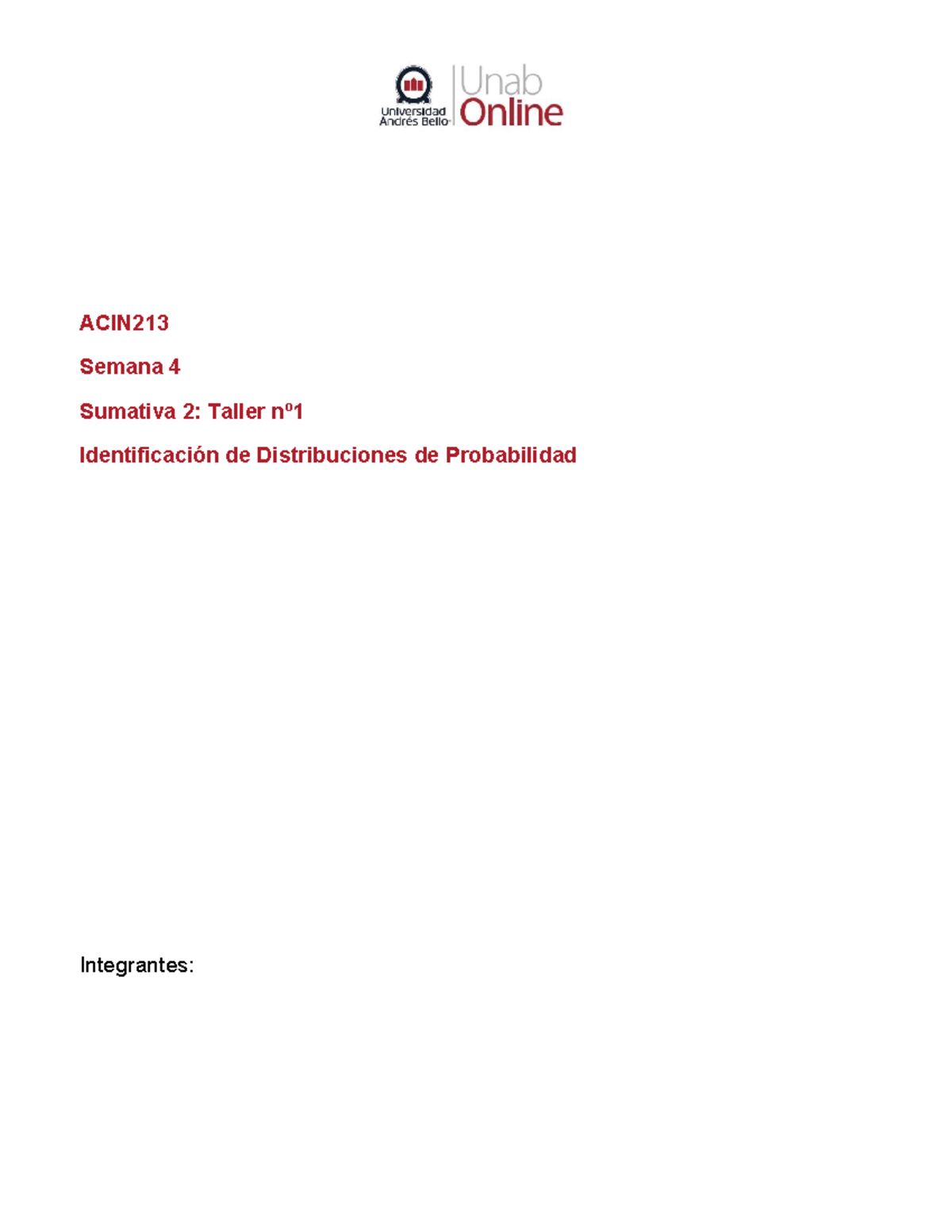 ACIN213 Semana 4 Taller 1: Identificación de Distribuciones de Probabilidad - Document Preview