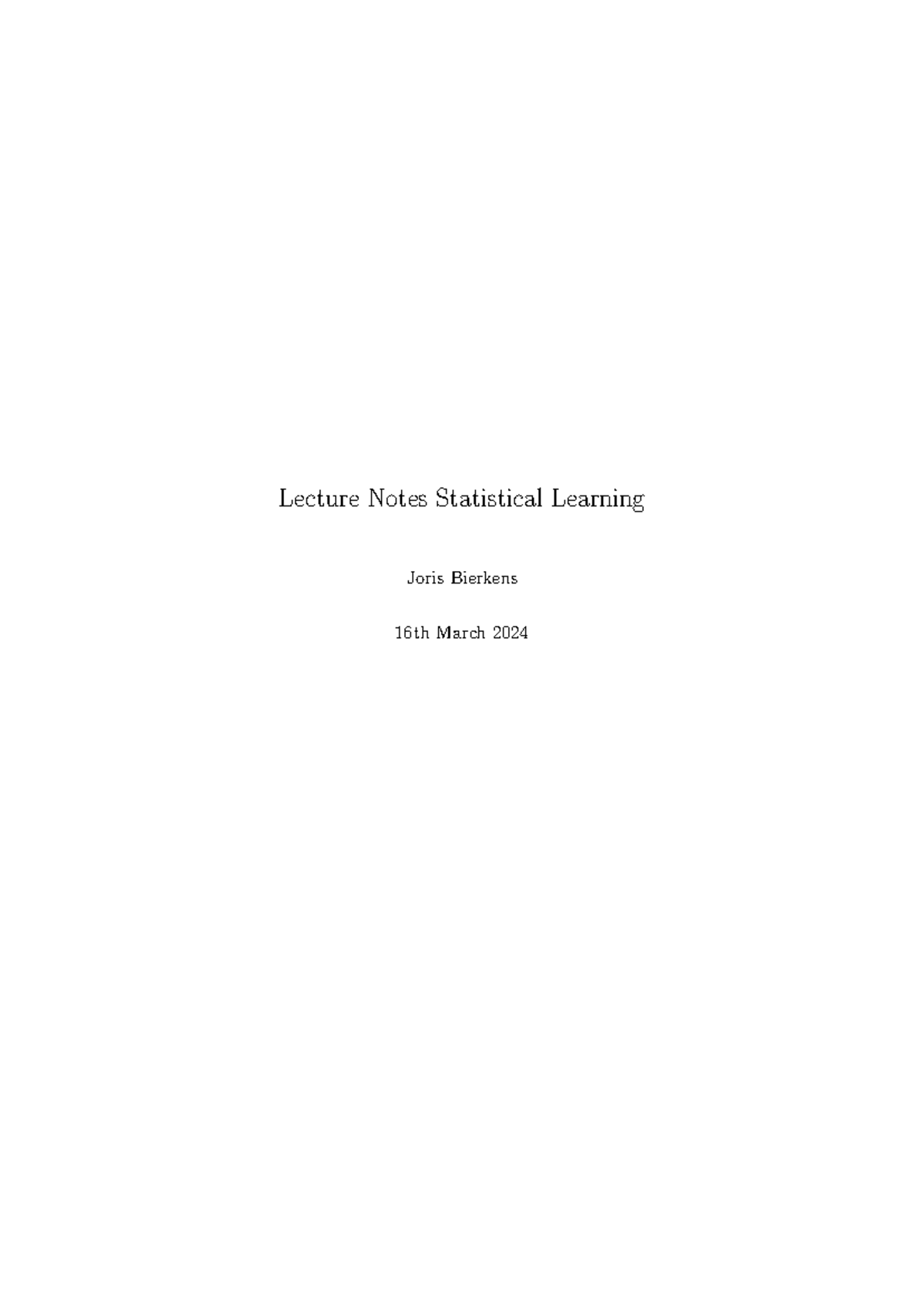 Lecture Notes on Statistical Learning (STATS 301) - Studeersnel