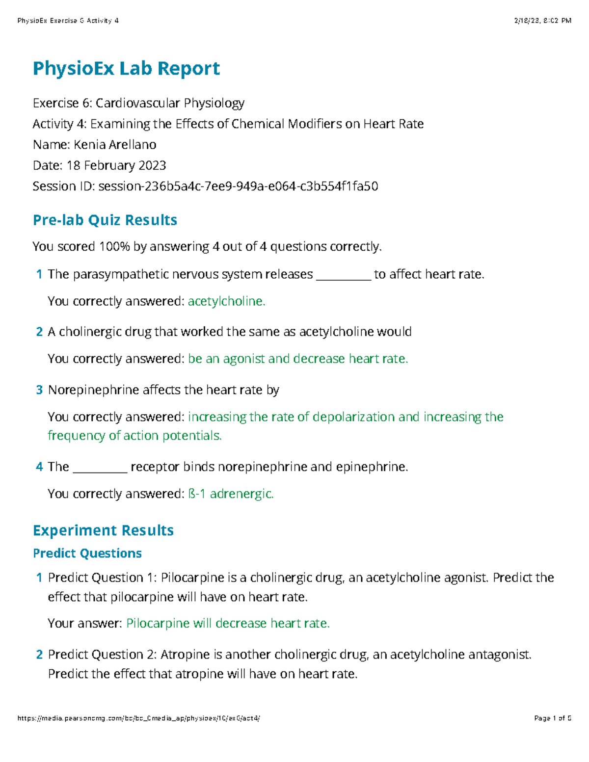 Physio Ex Exercise 6 Activity 4 2023 - PhysioEx Lab Report Exercise 6 ...