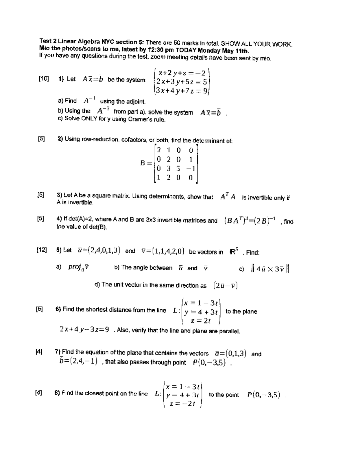 Linear Algebra TEST 2 Answers and Solutions - Studocu