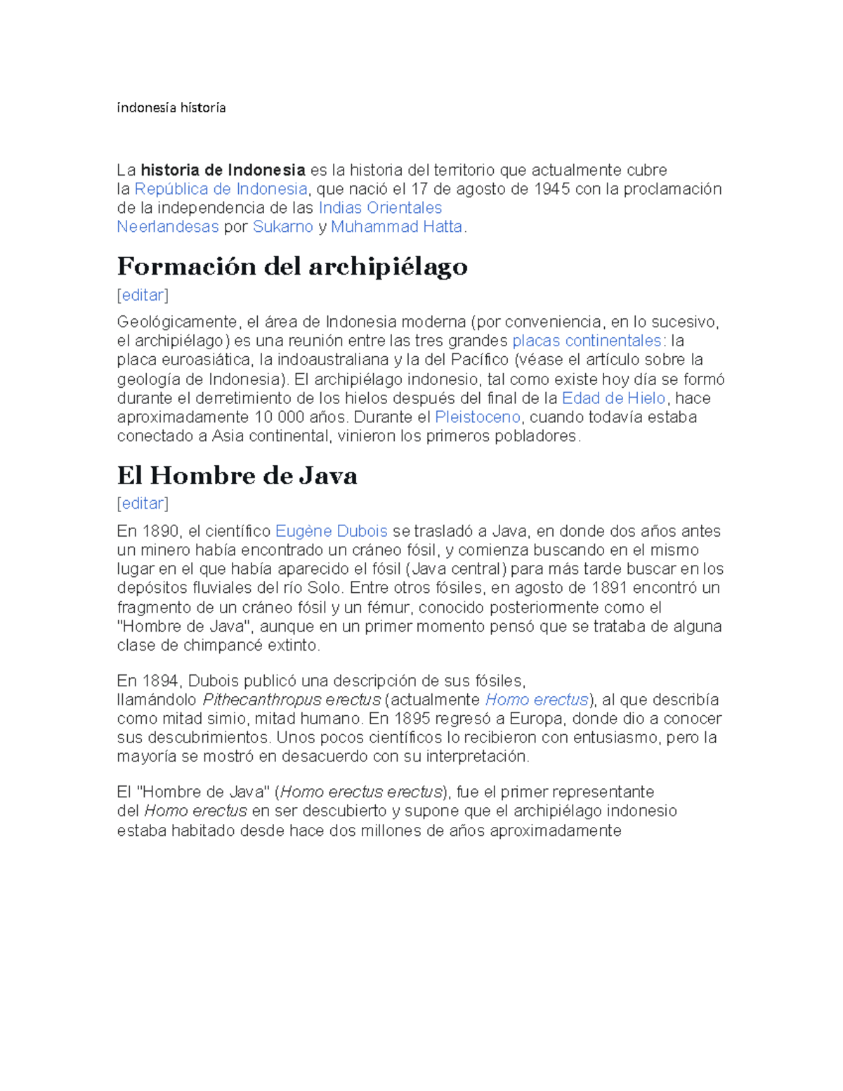 Historia de Indonesia: Desde la Proclamación hasta el Hombre de Java ...