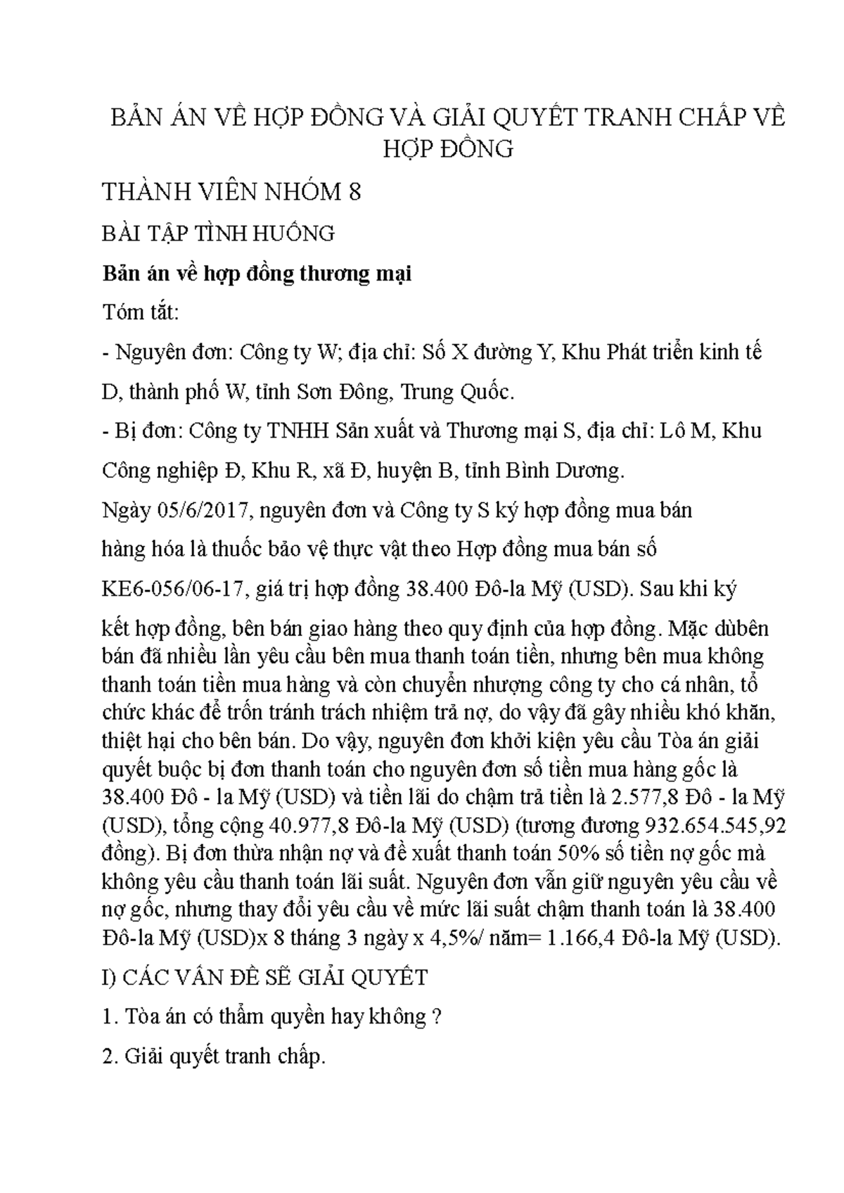 Bản Án Hợp Đồng Thương Mại và Giải Quyết Tranh Chấp (LTM) - Document Preview