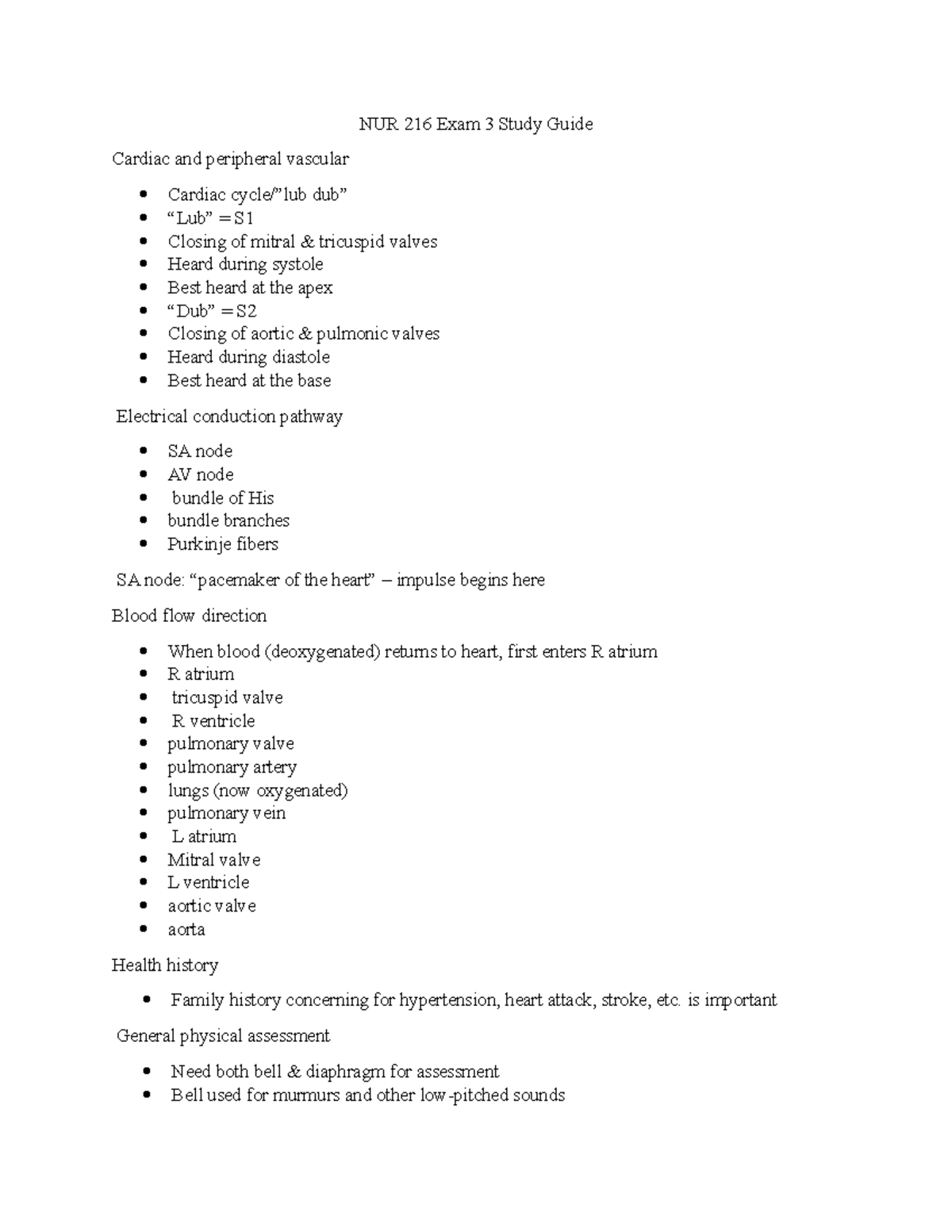 NUR 216 Exam 3 Comprehensive Study Guide for Cardiac Assessment and ...