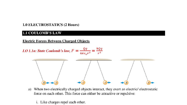 Electrostatics Study Notes Phy 1 Sem 2 Studocu