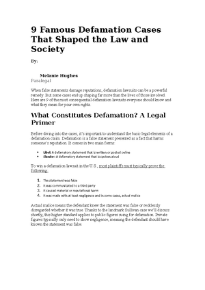 Defamation cases in tort law: key principles and leading judgments ...
