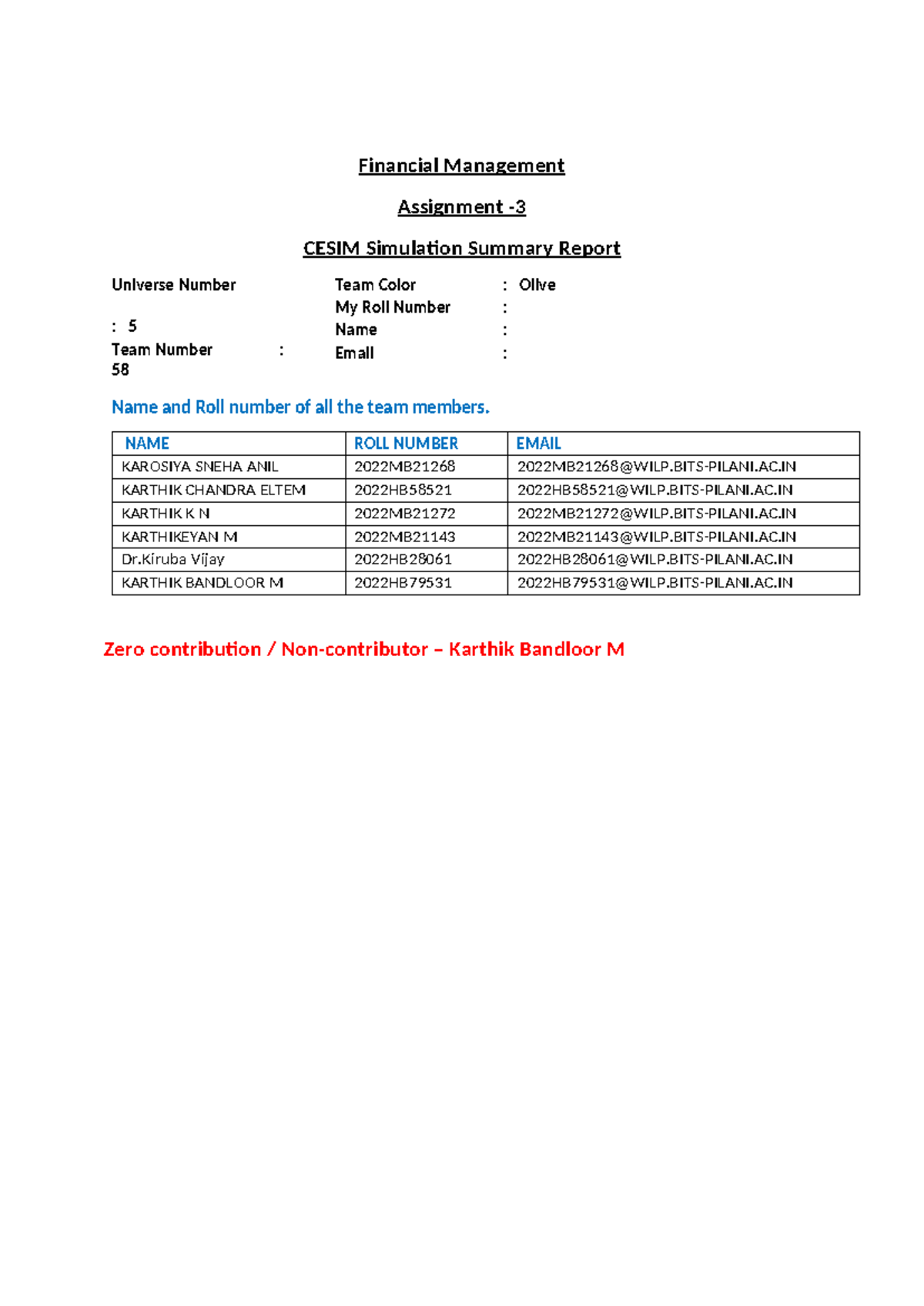 Finance Lecture Notes: CESIM Simulation Report - Team 58, Olive - Studocu