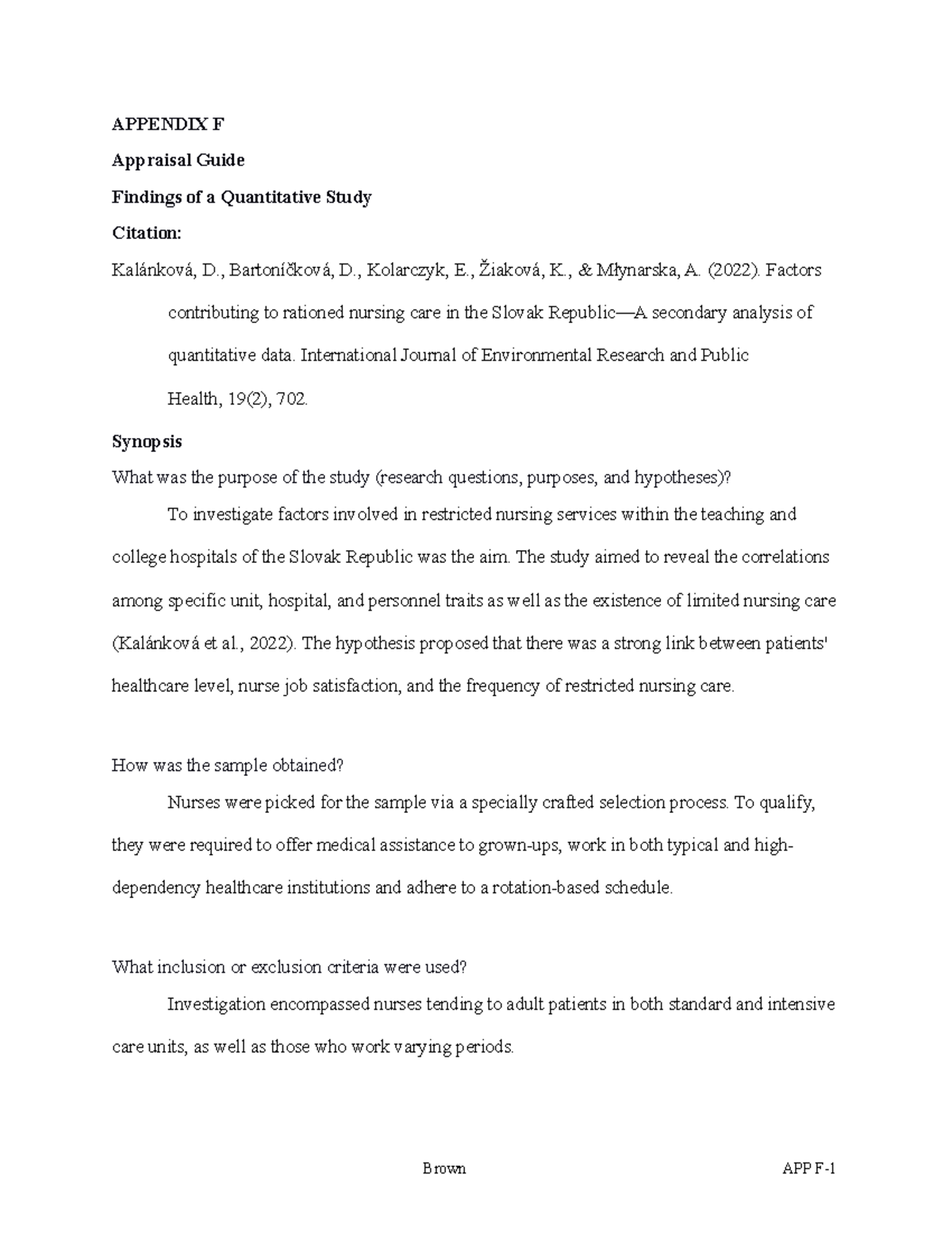 Quantitative Review - APPENDIX F Appraisal Guide Findings of a ...
